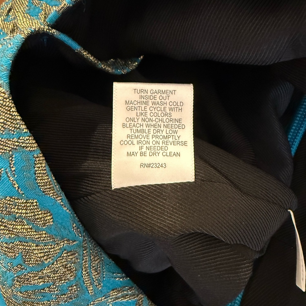 NWT Happy x Nature by Kate Hudson Teal & Gold Brocade Puff Sleeve Jumpsuit - Picture 11 of 15